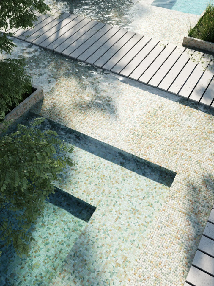 The Ezarri Aquarelle Effect Pool Tile Collection