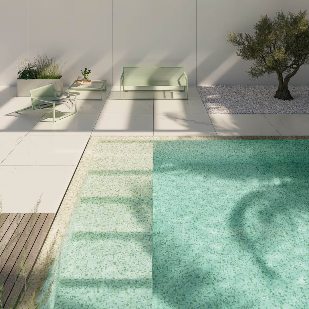 The Ezarri Aquarelle Blots Pool Tile Collection