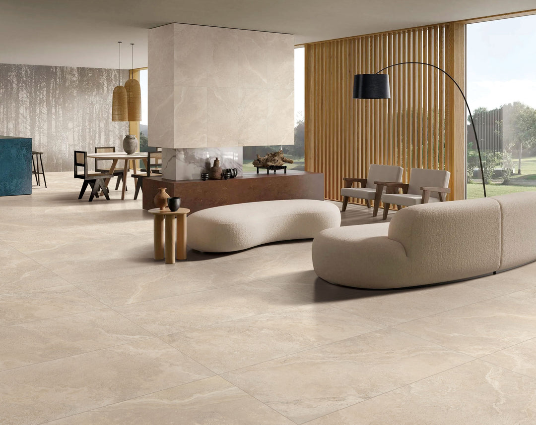 Crown Travertine Beige Glazed Porcelain Collection