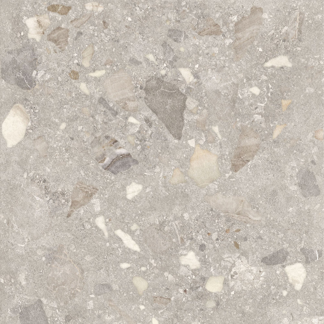Luna Collection Stone &amp; Terrazzo Look Porcelain Tiles - Grey