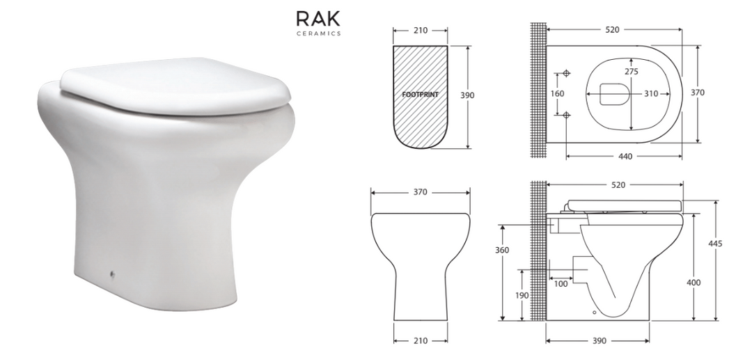 RAK Compact Wall-Faced Toilet Suite, Gloss White