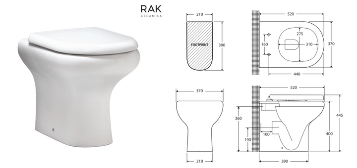 RAK Compact Wall-Faced Toilet Suite, Gloss White