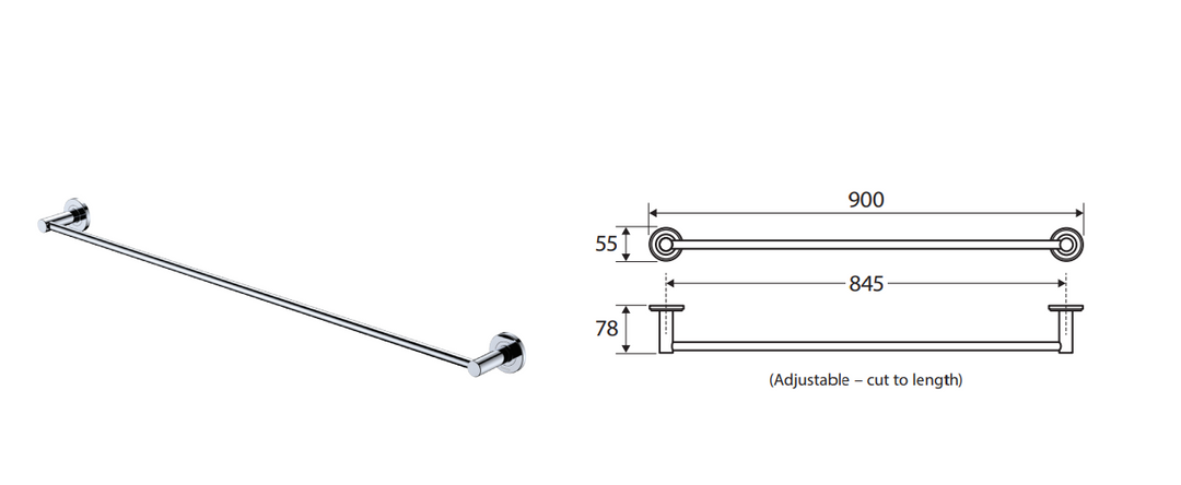 Fienza Kaya Single Towel Rail, 900mm, Brushed Nickel