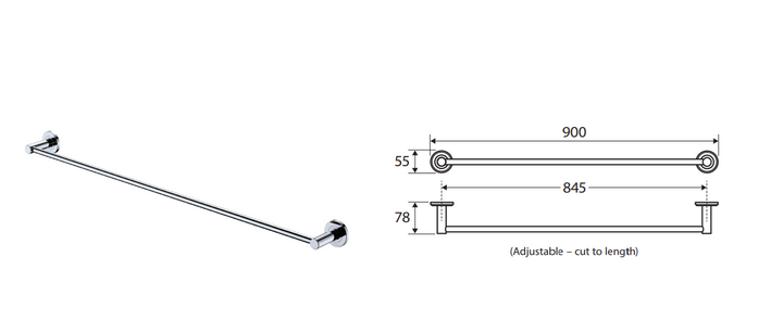 Fienza Kaya Single Towel Rail, 900mm, Brushed Nickel