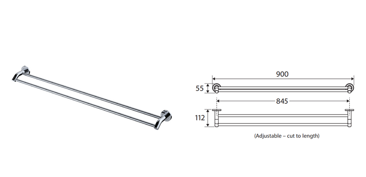 Fienza Kaya Double Towel Rail, 900mm, Brushed Nickel