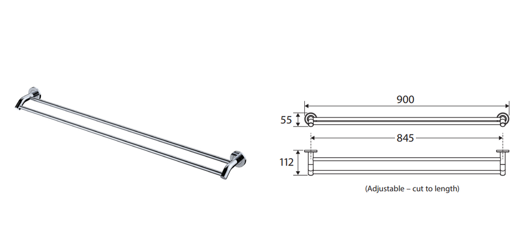 Fienza Kaya Double Towel Rail, 900mm, Brushed Copper