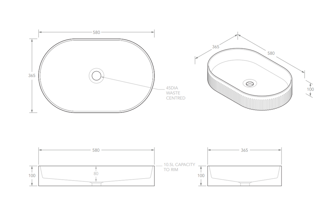 ADP Pill Fluted Above Counter Basin