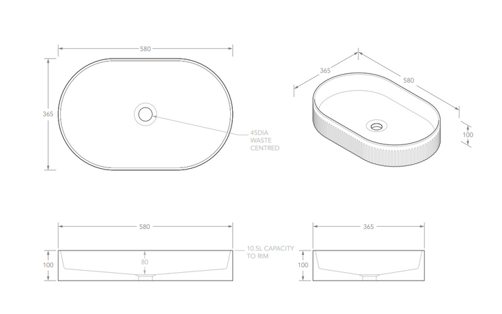 ADP Pill Fluted Above Counter Basin