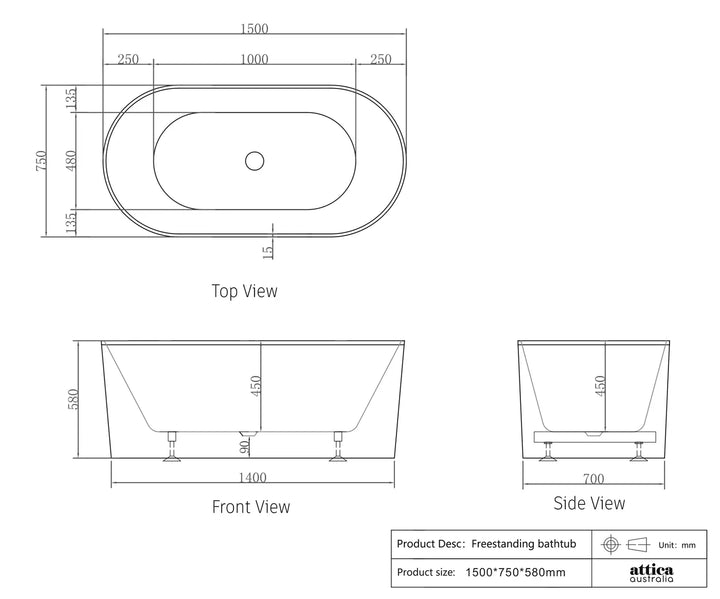 Otti Attica Noosa 1500 Matte White Bath
