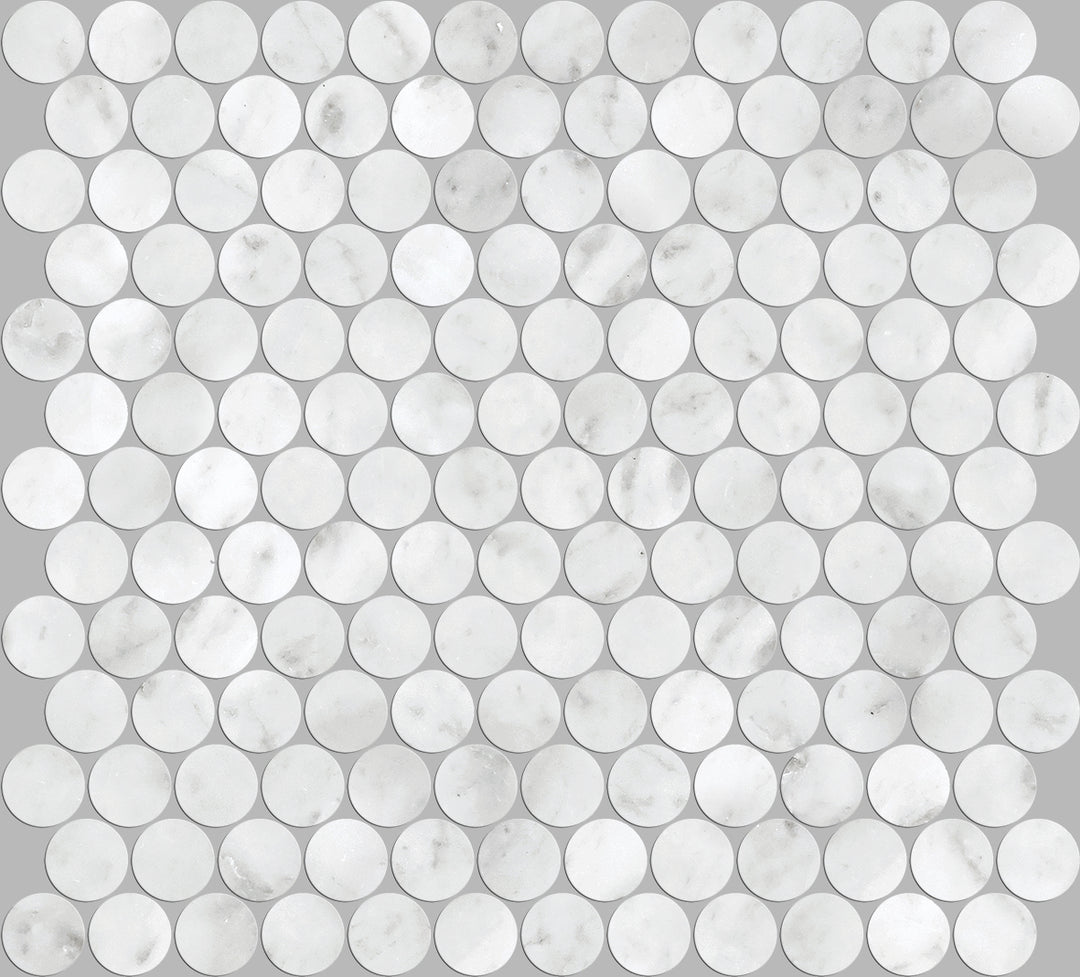 Artemis Series Natural Carrara Penny Round Honed Mosaic 23x23mm