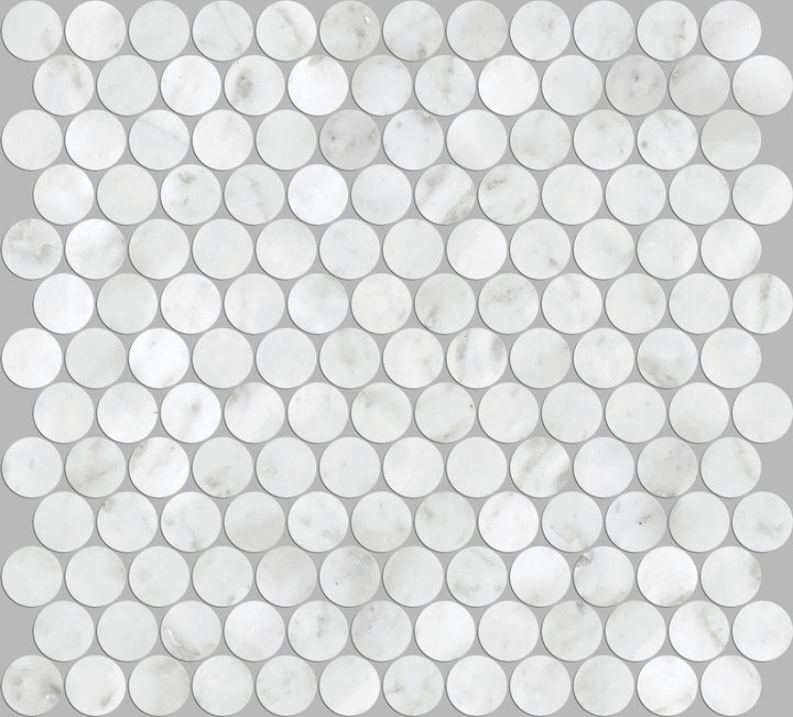 Artemis Series Natural Carrara Penny Round Honed Mosaic 23x23mm