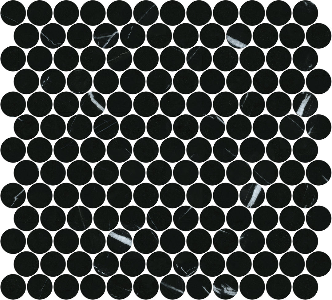 Artemis Series Natural Nero Marquina Round Honed Mosaic 23x23mm