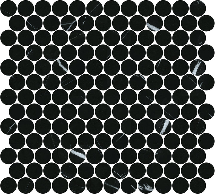 Artemis Series Natural Nero Marquina Round Honed Mosaic 23x23mm
