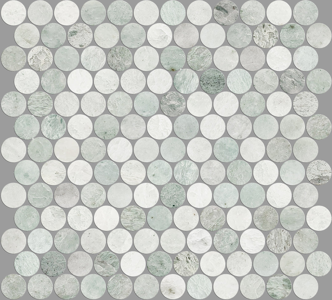 Artemis Series Natural Ming Green Round Honed Mosaic 23x23mm