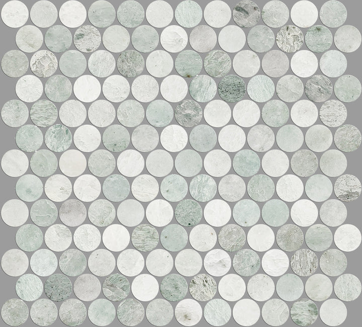 Artemis Series Natural Ming Green Round Honed Mosaic 23x23mm