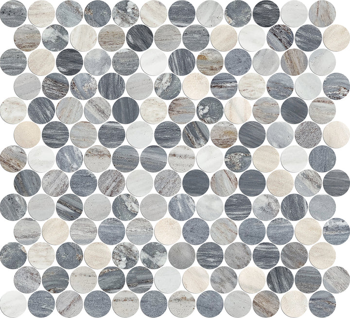 Artemis Series Natural Blue Sandstone Round Honed Mosaic 23x23mm