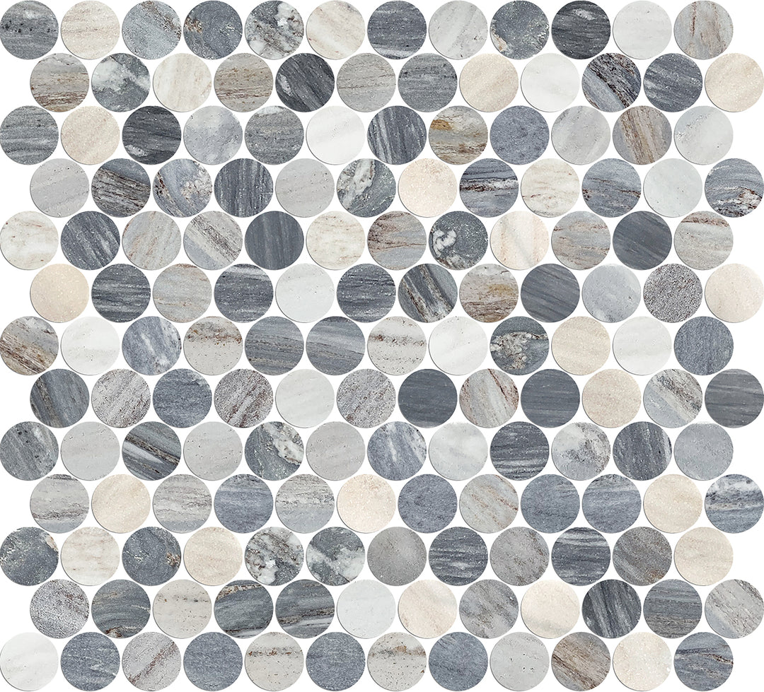 Artemis Series Natural Blue Sandstone Round Honed Mosaic 23x23mm