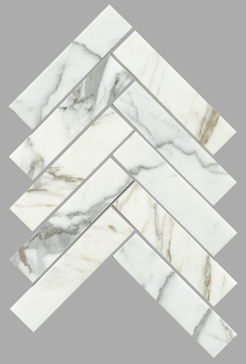 Artemis Series Natural Calacatta Gold White Herringbone Honed 35x150mm