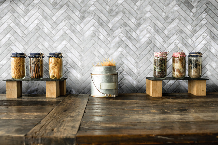 Artemis Series Natural Carrara White Herringbone Honed 35x150mm
