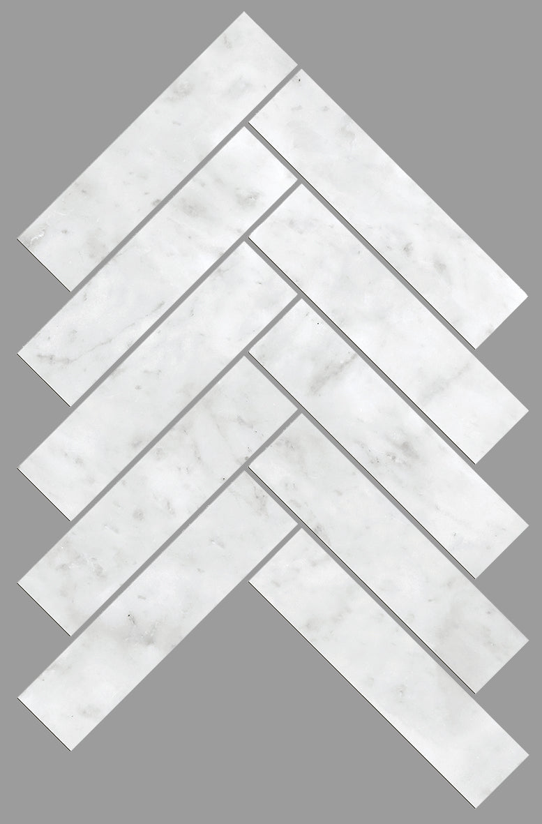 Artemis Series Natural Carrara White Herringbone Honed 35x150mm