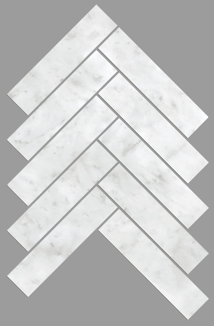 Artemis Series Natural Carrara White Herringbone Honed 35x150mm