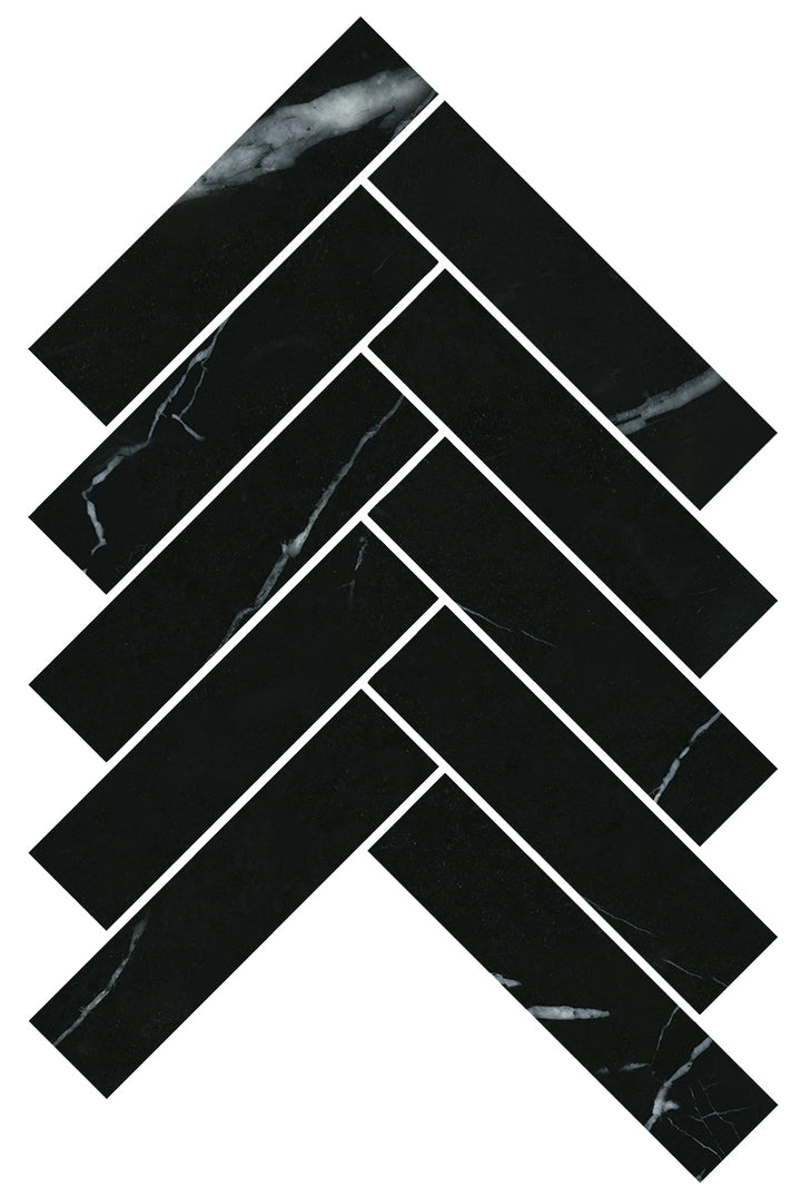 Artemis Series Natural Nero Marquina Herringbone Honed 35x150mm