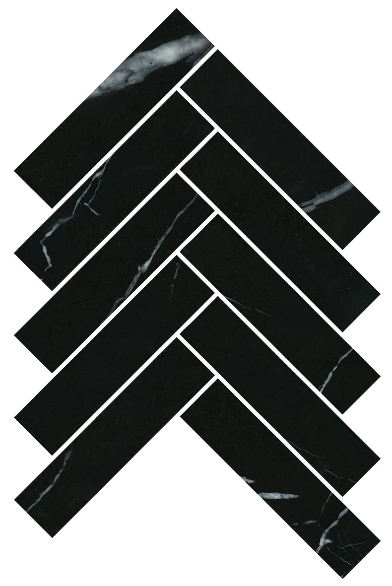 Artemis Series Natural Nero Marquina Herringbone Honed 35x150mm
