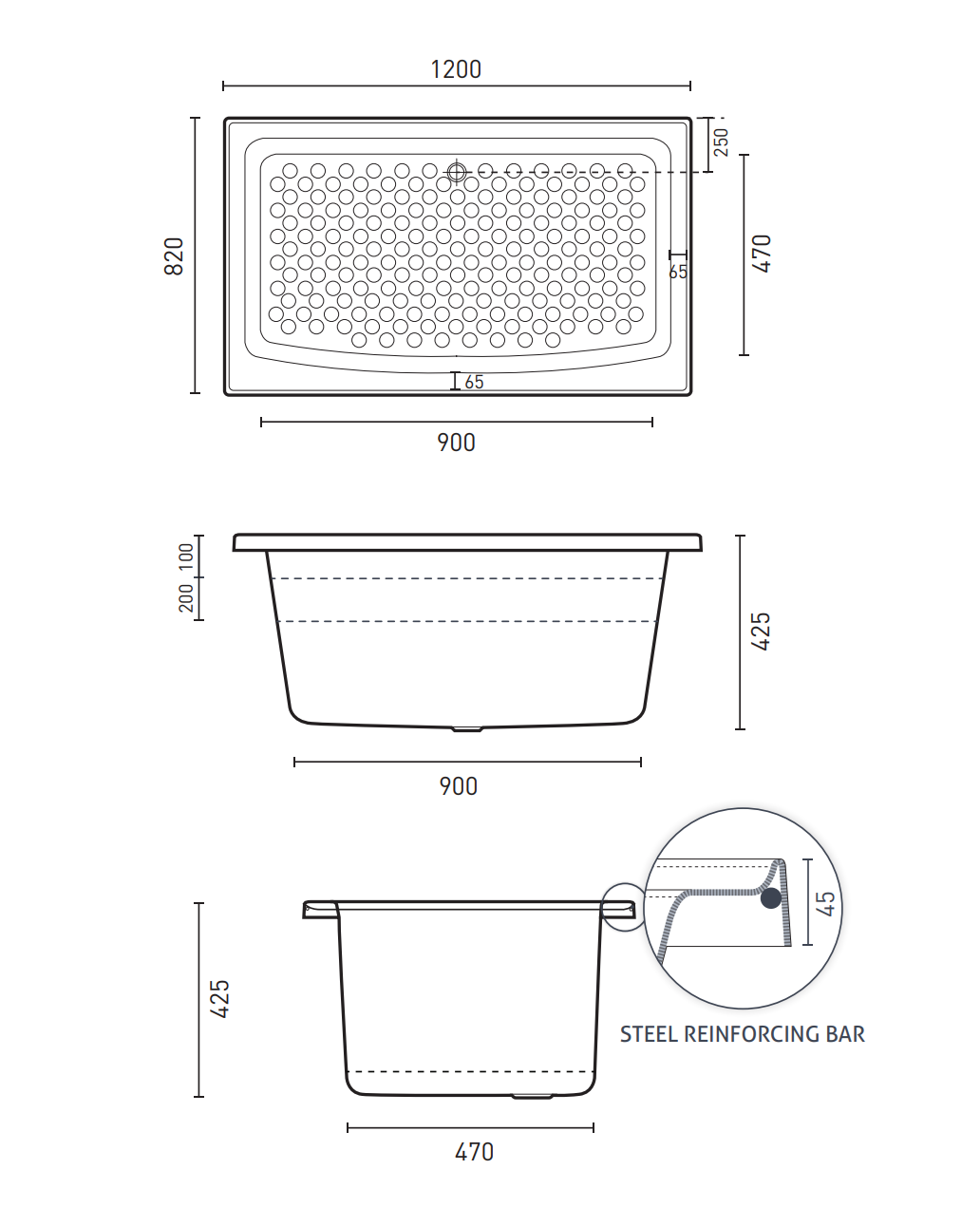 Decina Azzurro 1200 Inset Shower Bath