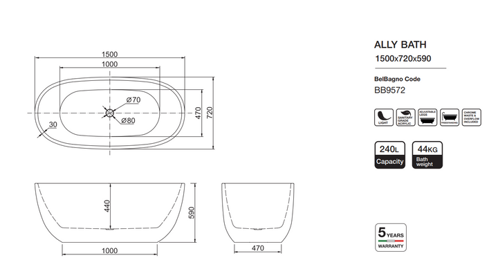 BelBagno Ally Freestanding Bath