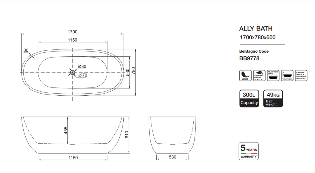 BelBagno Ally Freestanding Bath