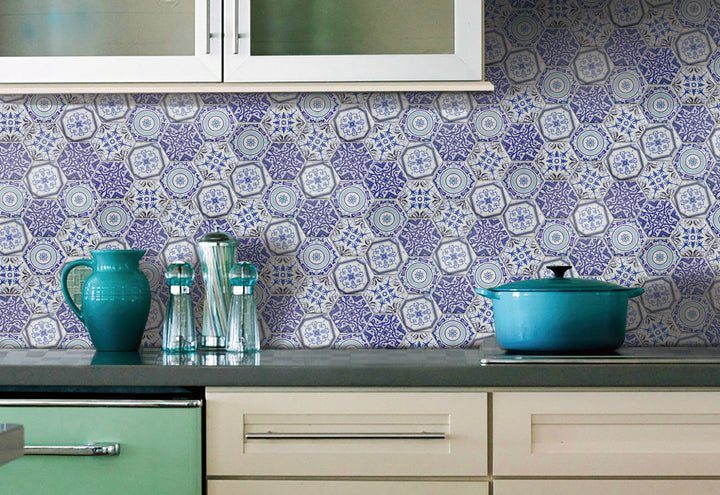 Arabia Patterned Hexagon Satin Finish Glass Mosaic 73x73mm