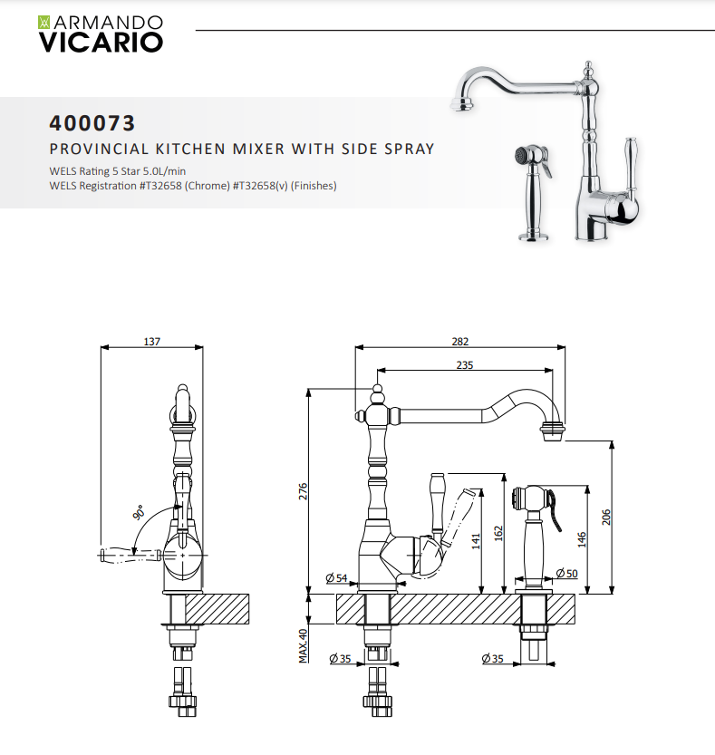 Armando Vicario Provincial Kitchen Mixer with Side Spray