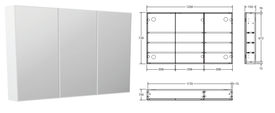 Fienza Bevel Edge 1200 Mirror Cabinet