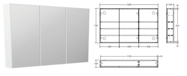 Fienza Bevel Edge 1200 Mirror Cabinet