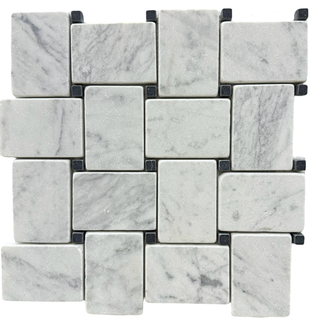 Jumbo Basketweave Carrara Tumbled & Nero Marquina dots