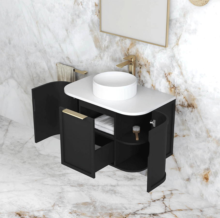 Otti Hampshire 750mm Satin Black Wall Hung Curve Vanity
