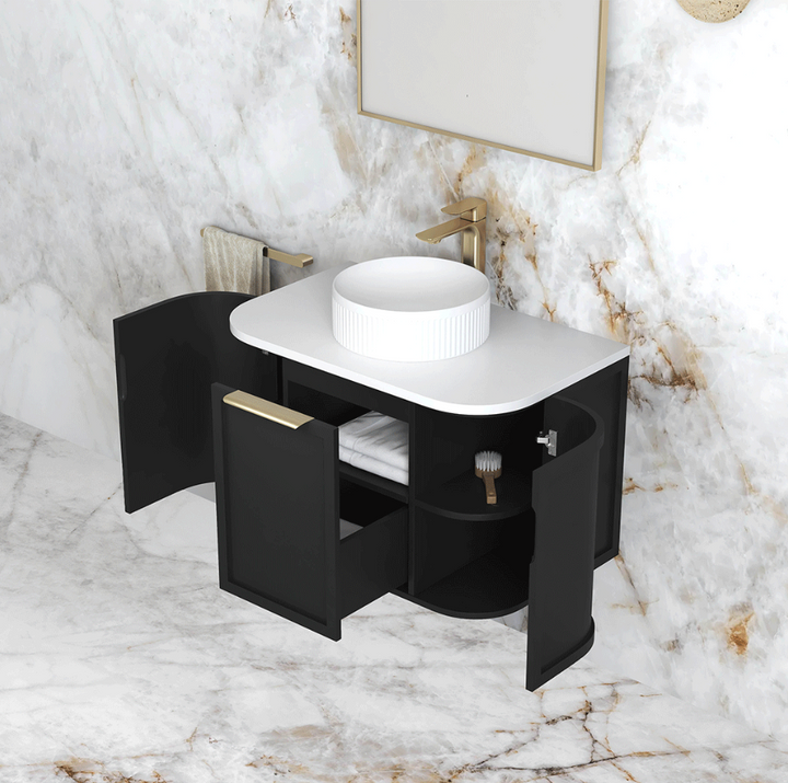 Otti Hampshire 750mm Satin Black Wall Hung Curve Vanity