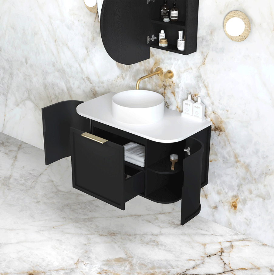Otti Hampshire 900mm Satin Black Wall Hung Curve Vanity