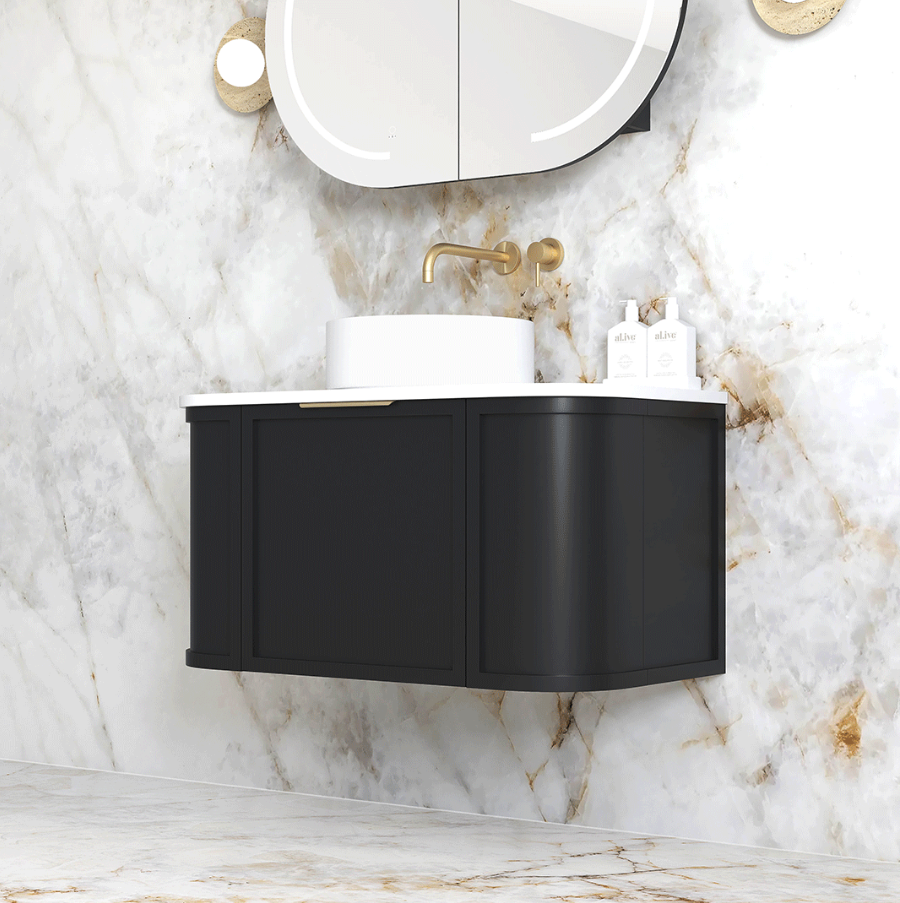 Otti Hampshire 900mm Satin Black Wall Hung Curve Vanity