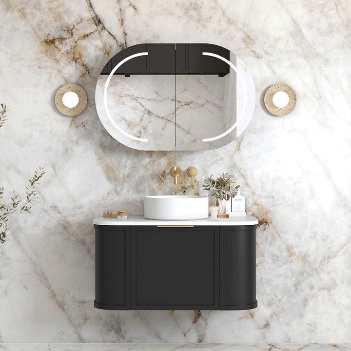 Otti Hampshire 900mm Satin Black Wall Hung Curve Vanity