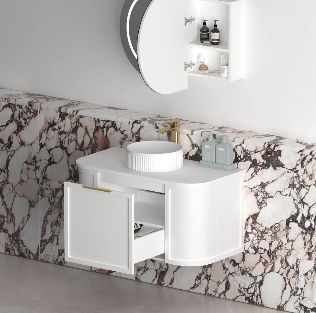 Otti Hampshire 900mm Satin White Wall Hung Curve Vanity