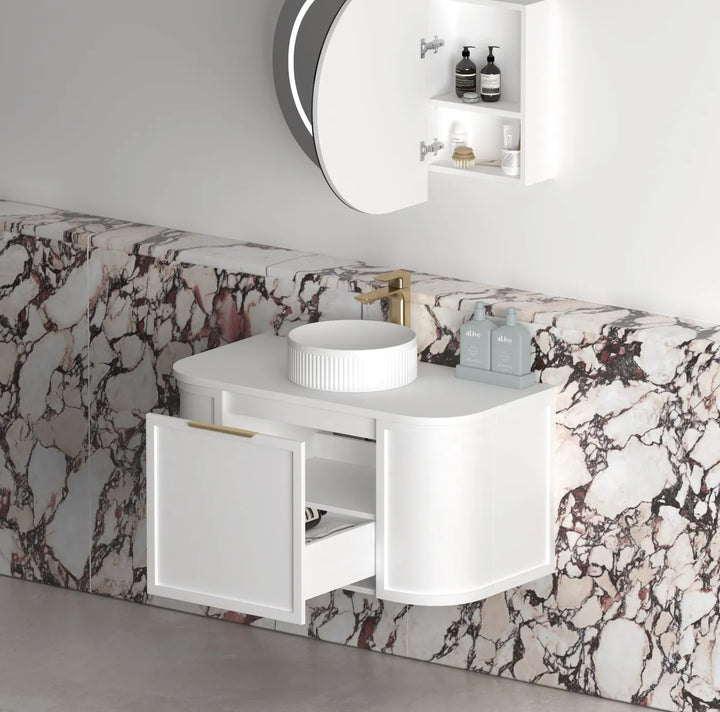 Otti Hampshire 900mm Satin White Wall Hung Curve Vanity