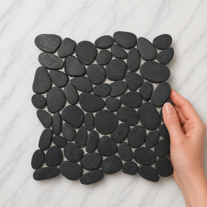 Botany Bay Pebbles Series Black Sliced 300x300mm