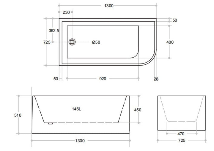 Casey Corner Bath Tub 1300