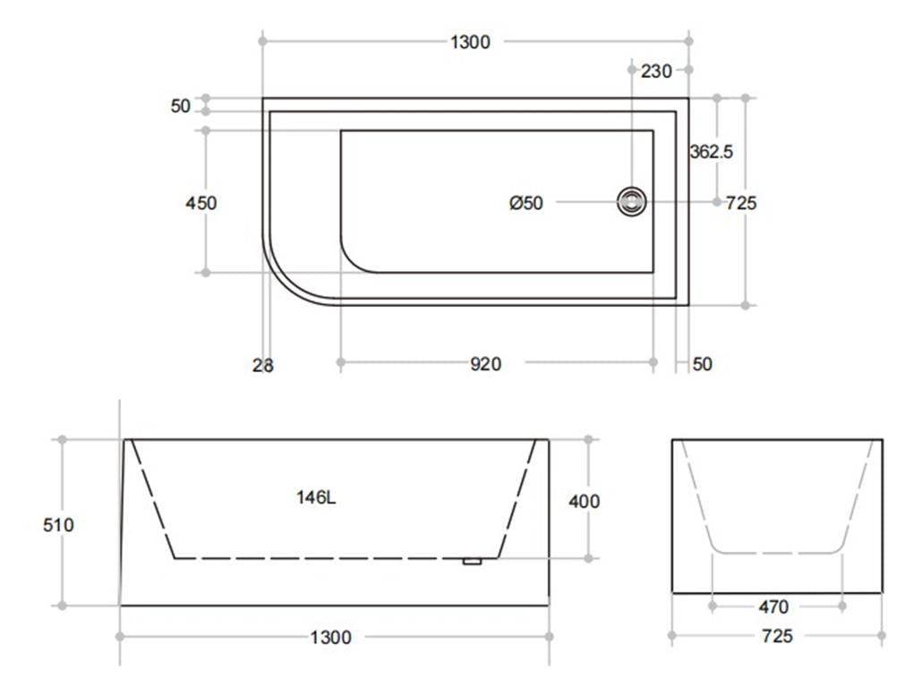 Casey Corner Bath Tub 1300