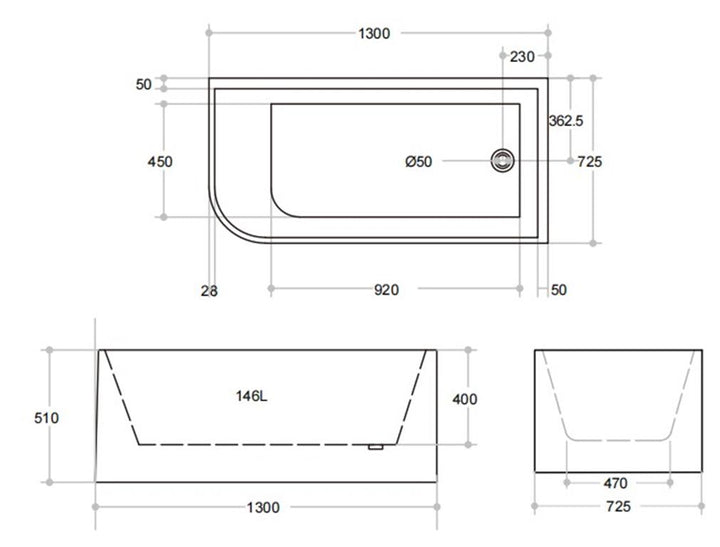 Casey Corner Bath Tub 1300