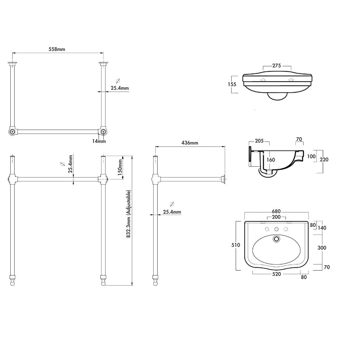 Turner Hastings Claremont 68 x 51 Nuovo Basin Stand