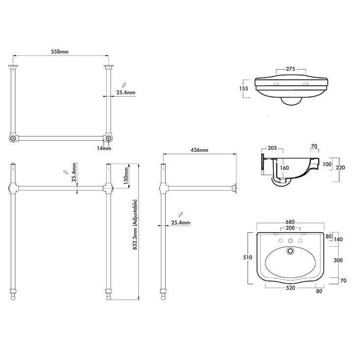Turner Hastings Claremont 68 x 51 Nuovo Basin Stand