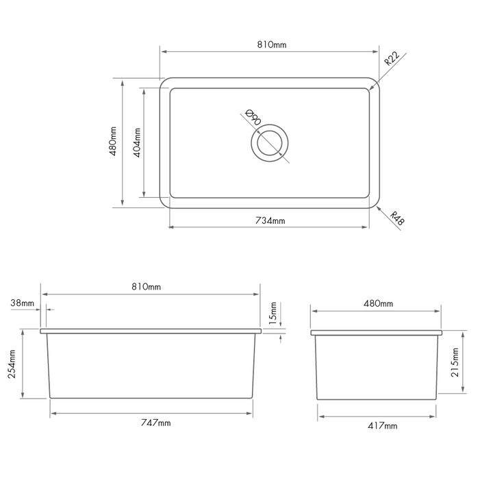 Turner Hastings Cuisine 81 x 48 Inset / Undermount Fine Fireclay Matte White Sink
