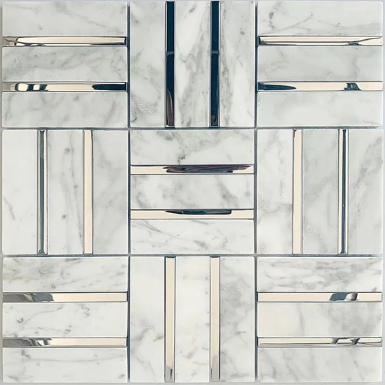 Carrara Weave Silver Glass and Natural Marble Mosaic